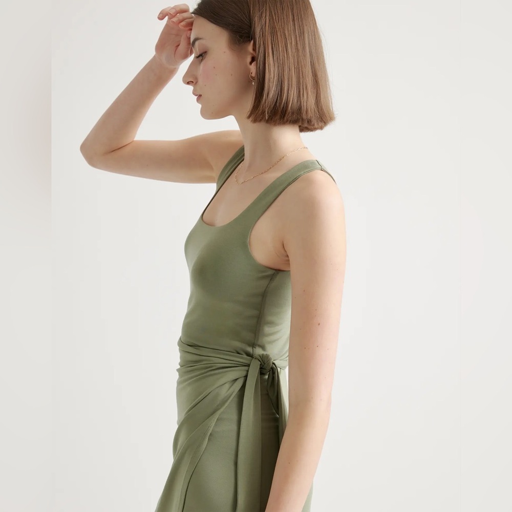 Quince Tencel Jersey Side Tie Midi Dress Dark Olive Size Medium NWT - Picture 2 of 4